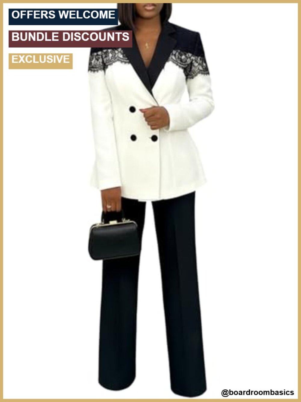 Women's 2 Piece Pantsuit Lace Patchwork Blazer Set Stretch Office Work